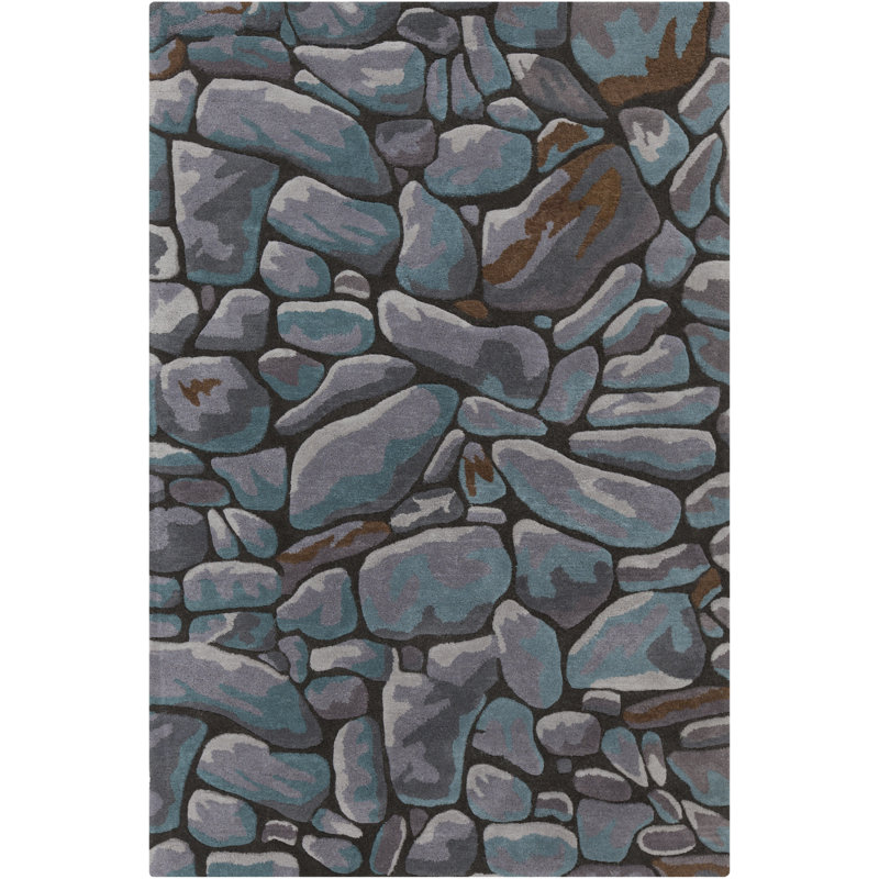 Tapis bleu ardoise en laine touffeté à la main Yiwei Authentic, Rectangle 5 pi x 7 pi 6 po