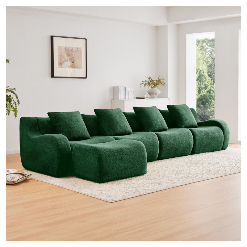 Canapé modulaire en tissu avec repose-pieds Teddy, Ours en peluche vert