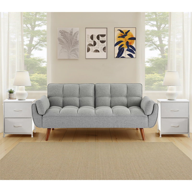 Canapé-lit convertible avec 2 tables de chevet - Ensemble moderne peu encombrant pour petits espaces, Gris foncé