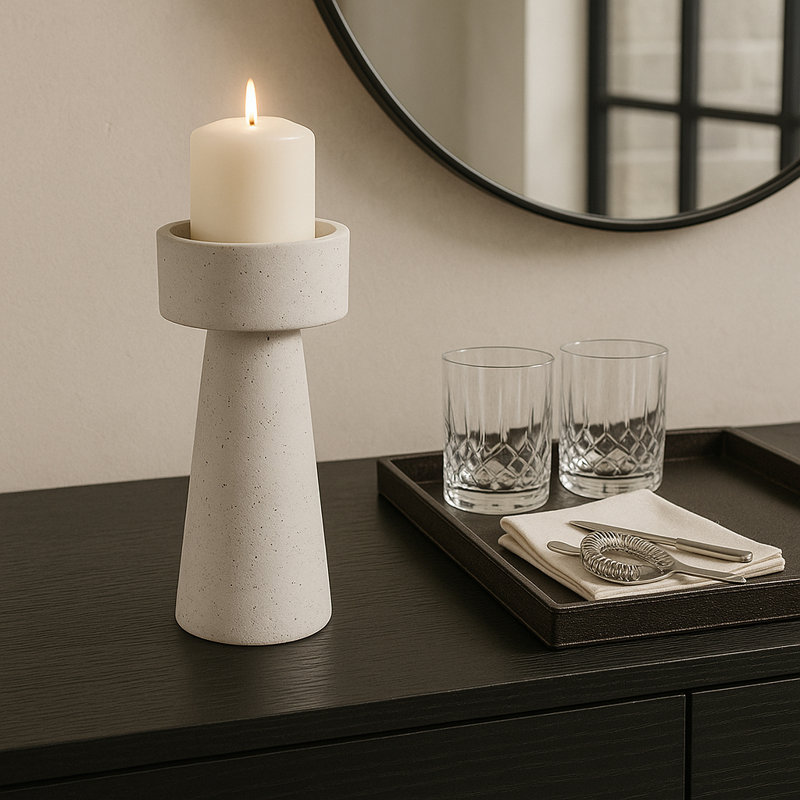 Modern Taper And Pillar Candle Holder For Home Decor - Decorative Floor Inspired Candle Stand For Tabletop And Living Room Decor -  White