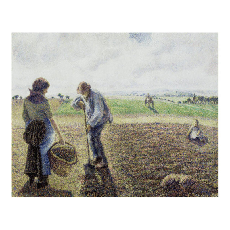 «Peasants in the Fields Eragny» par Camille Pissarro - Estampe numérique, H 22 po x l 28 po