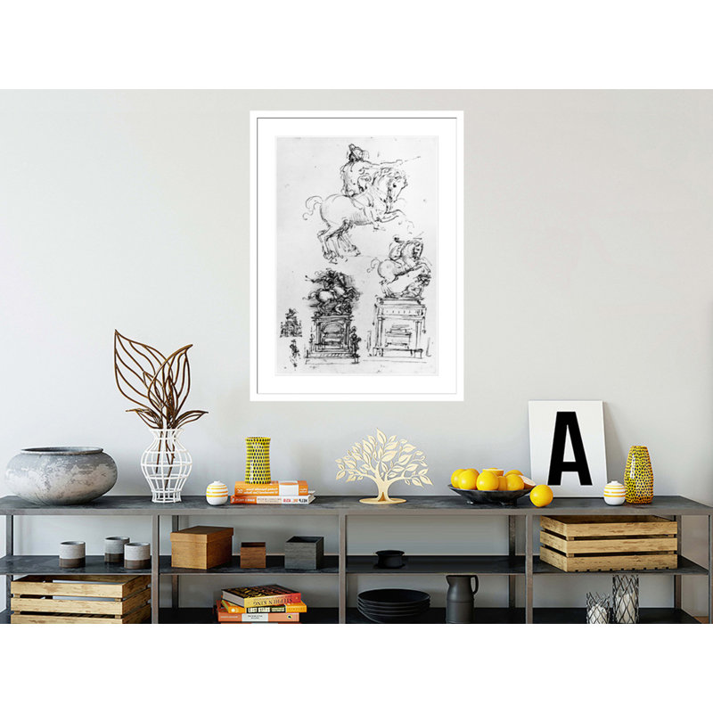 Étude pour le monument Trivulzio par Leonardo Da Vinci - Estampe numérique encadrée, H 41,5 po x l 30,5 po