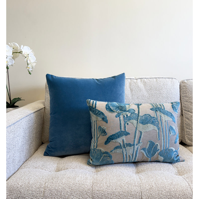 Housse de coussin en velours floral, 14 x 20 po, Sarcelle