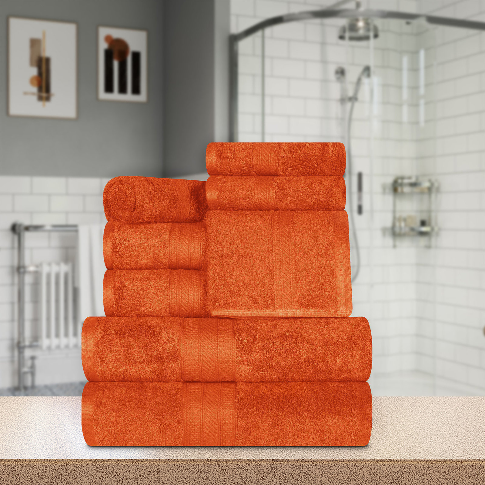 8-Piece Combed Cotton Towel Set, Sandstone