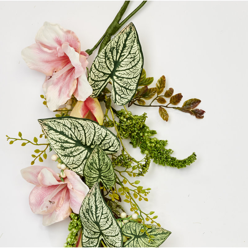 66" Artificial Caladium Leaf and Flower Garland