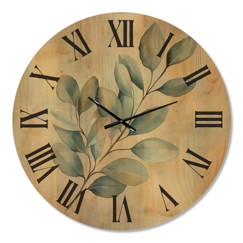 Branches de sauge côtière I - Horloge murale ronde botanique, imprimée sur bois, Extra Large