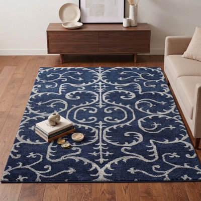 Contemporary Hand Knotted Silk Light Blue Rectangle Indoor Area Rug