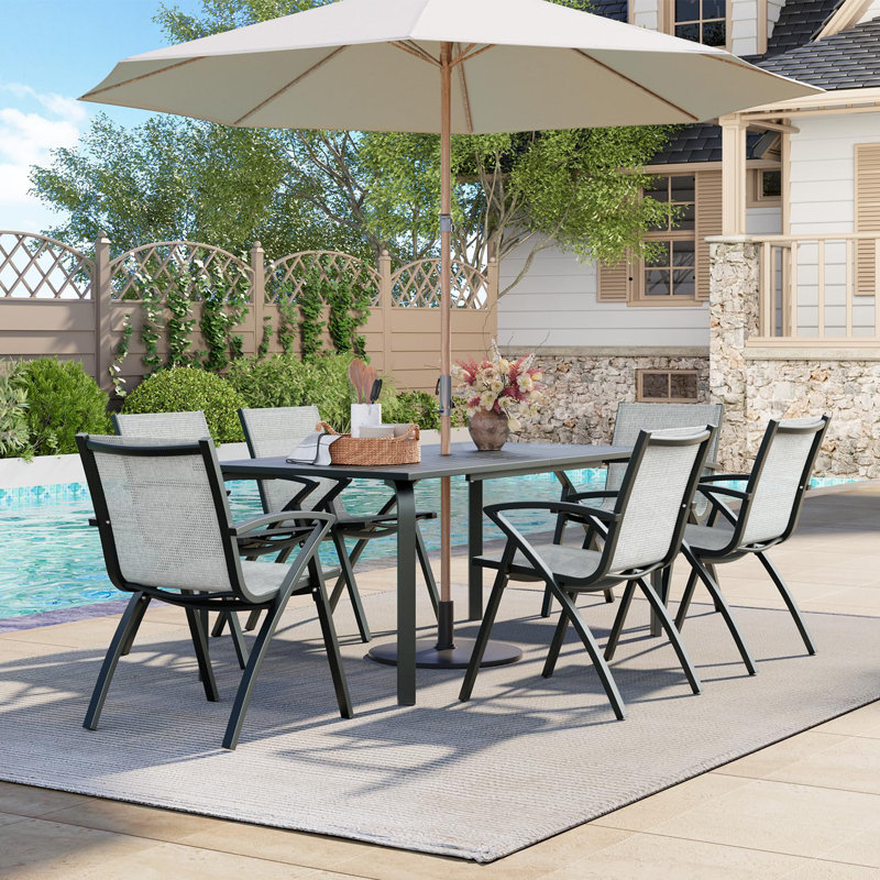 71"x35" Aluminum Outdoor Dining Table for 6-8, Patio Table with 2" Umbrella Hole, All-Weather Rustproof Rectangular Metal Table for Garden, Backyard