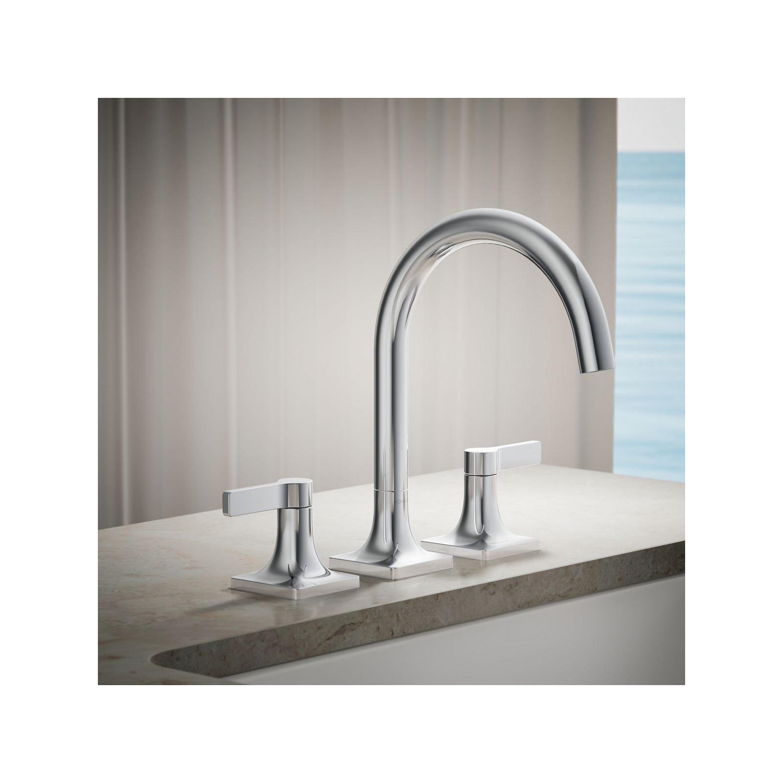 Deck Mounted Bath Faucet, Polished Chrome