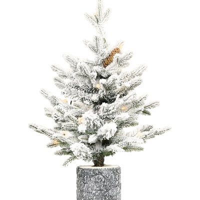 2ft Flocked Christmas Tree With 30 Warm Lights, 189 Pe+ Branches And 3 Pine For Festive Entryway Accent Small Holiday Realistic Tips In Stable Pot Spaces Decor