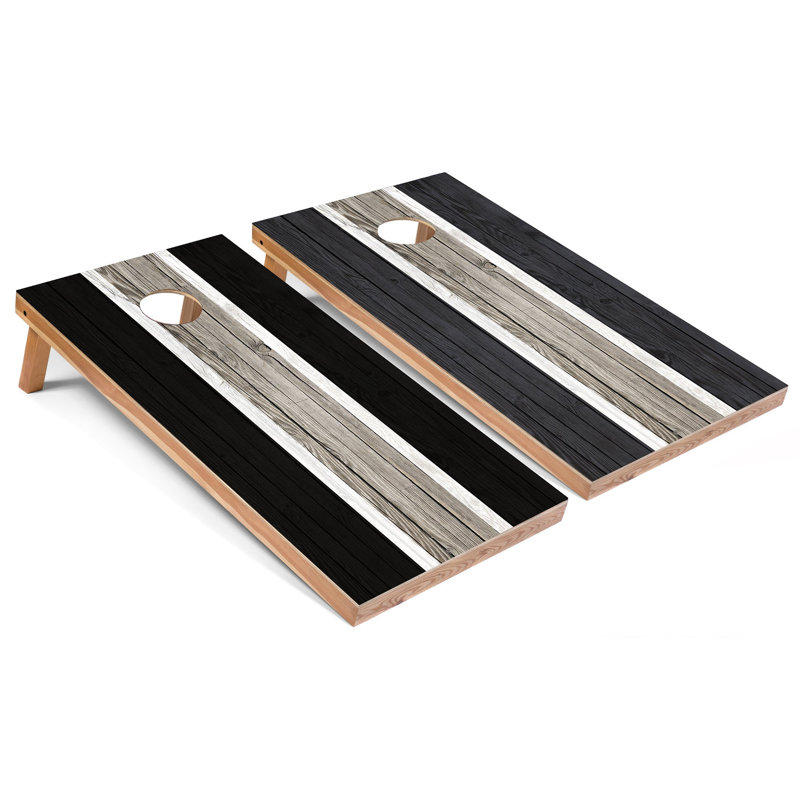 Panneaux de cornhole rayés avec étui et lumières, Noir et gris