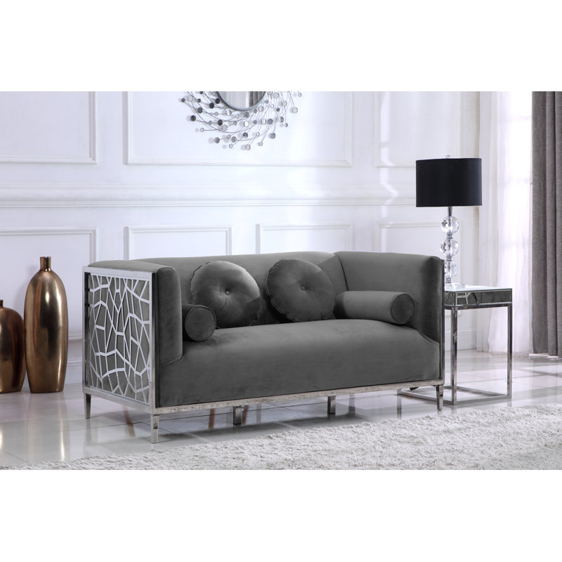 Sansa 64.5" Velvet Square Arm Loveseat, Grey Velvet