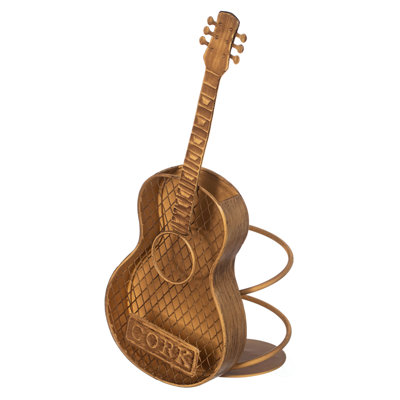 Williston Forge Decorative Metal Guitar Shape Wine Bottle And Cork Holder – A Unique Home Decor Piece And Countertop Accessory For Kitchens, Bars, And by Williston Forge