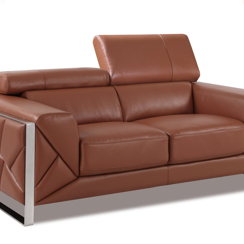 Causeuse en cuir italien Global United, Chameau, Argent argent