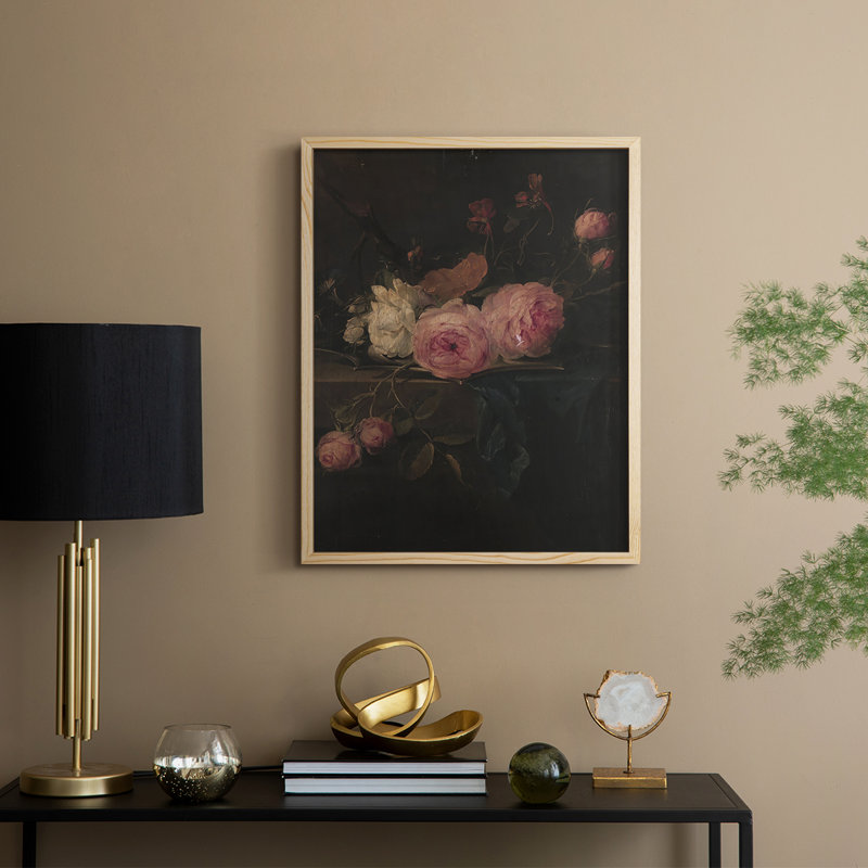 Impression florale vintage encadrée Cxxiv - bois massif, H 21 po x l 17 po, Naturel