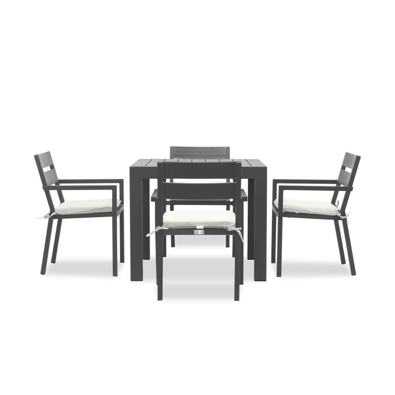 Pacifica Square 4 - Person Power Coated Aluminum Dining Set with Cushions, Slate Gray, Canvas Regatta Sunbrella® Canvas