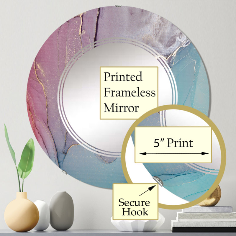 Turquoise et rouge liquide Art I - Miroir mural moderne rond, 24 po x 24 po