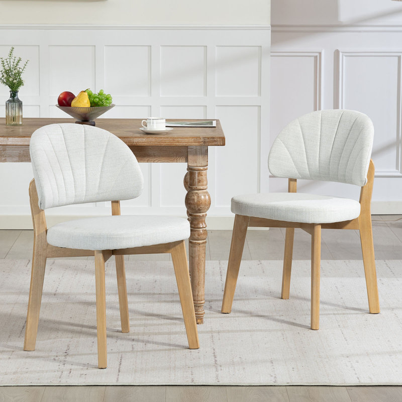Mid Century Upholstered Solid Wood Dining Chairs Side Chairs, White