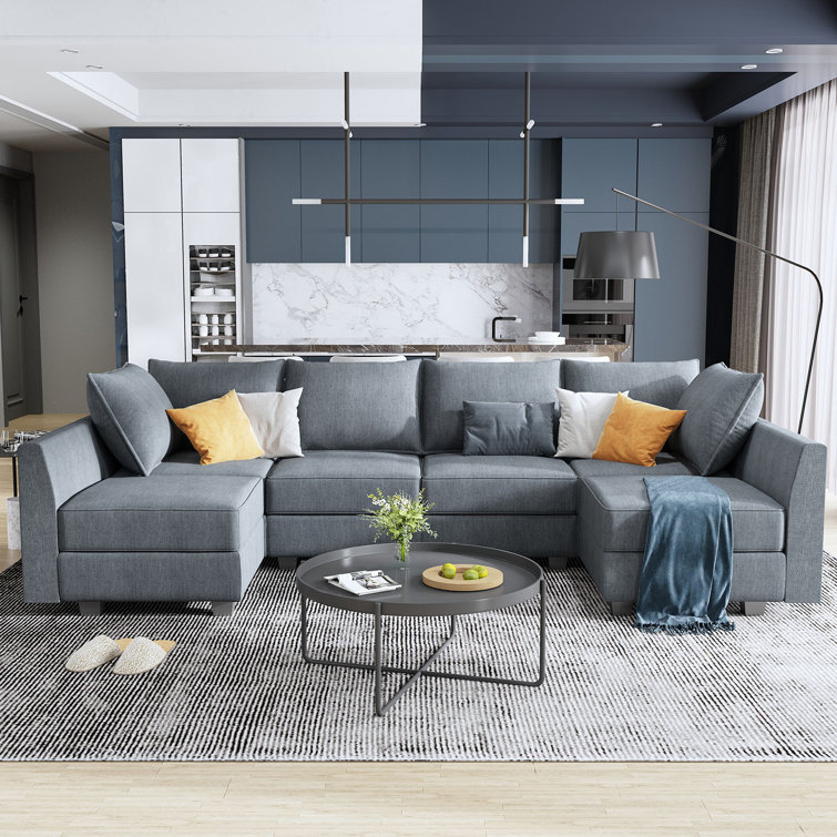 U Shaped Modular Sectional Sofa with Chaise Reversible Upholstered Sectional Couch