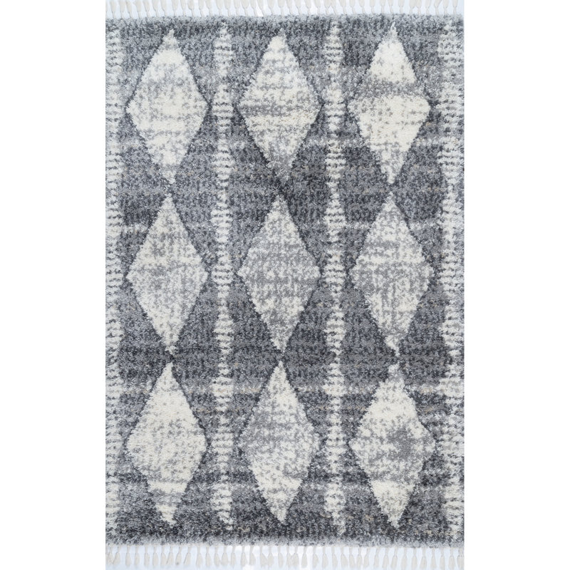 Tapis gris à motif géométrique Hedlund, Rectangle 5 pi 3 po x 8 pi 2 po