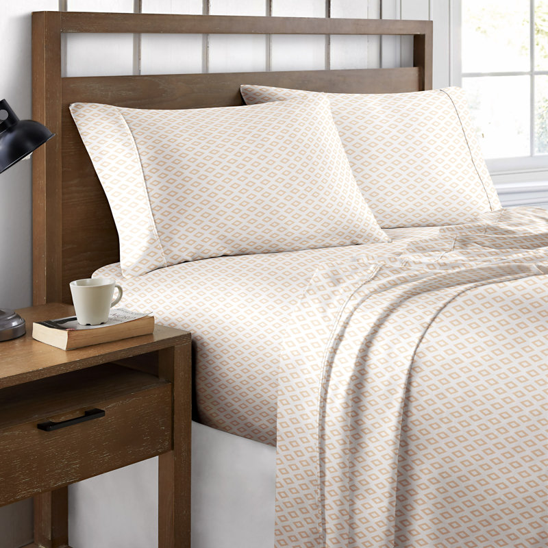 Queen Mustard Diamond Cotton Percale Sheet Set