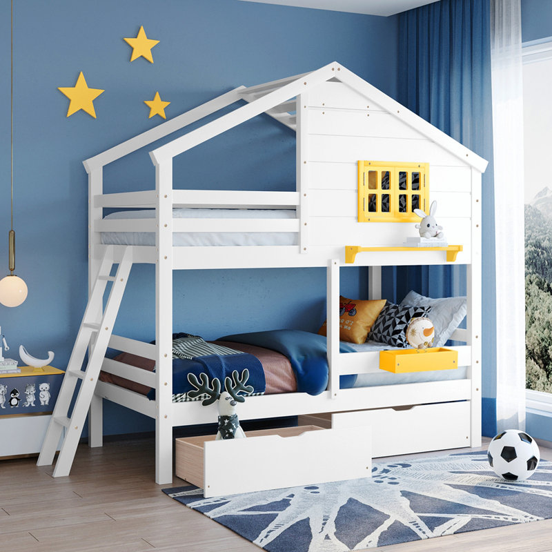 Castelnaud Kids Twin Over Twin Bunk Bed, White