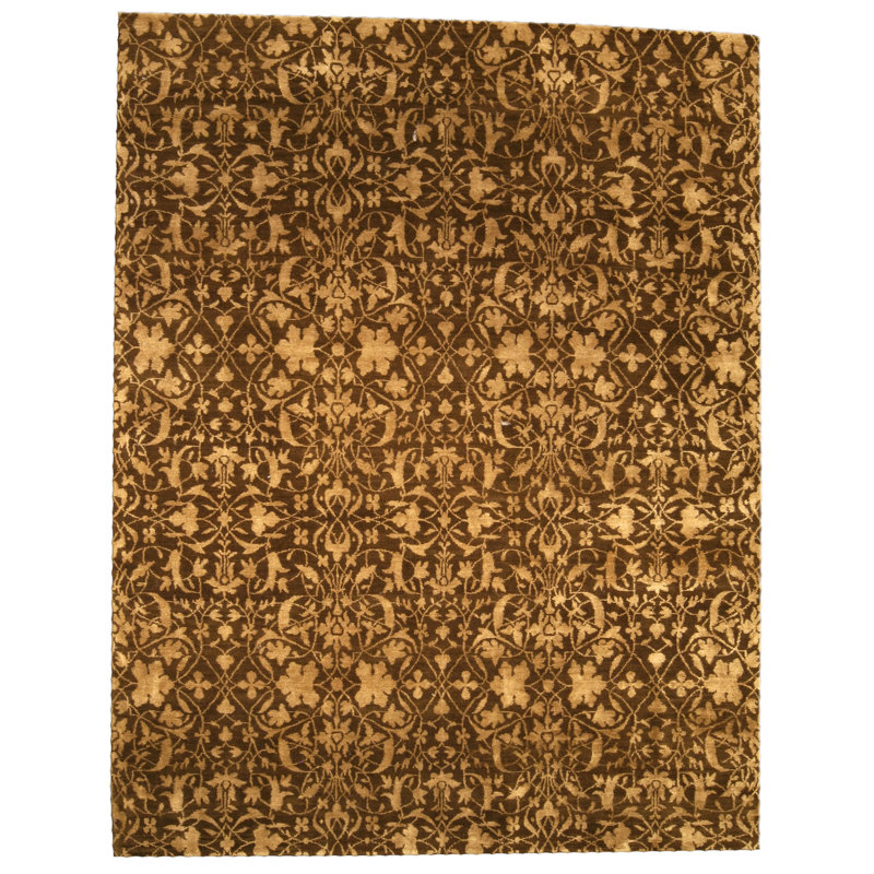 Tapis brun / beige en laine de soie moderne 7 pi x 8 pi Modern