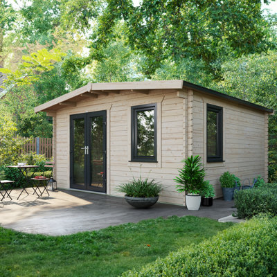 Powersheds Apex 14 x 14ft Chalet Log Cabin, Doors to the Left - 44mm