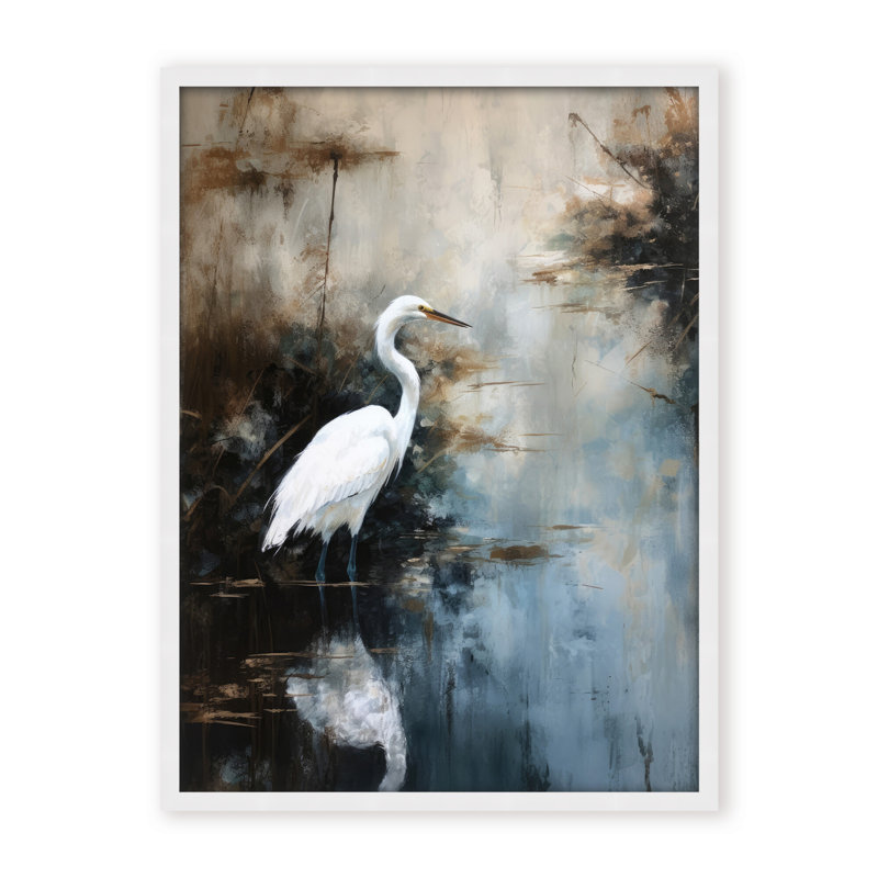Nature Inspired Egret In Lake, 24" H x 16" W x 1.125" D, Framed Print, White