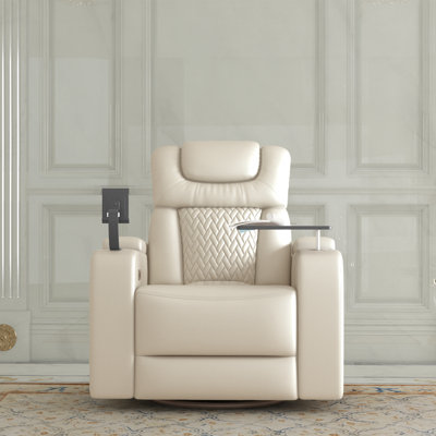 Savas 36.2" Wide Faux Leather Power Swivel Standard Recliner by Latitude Run