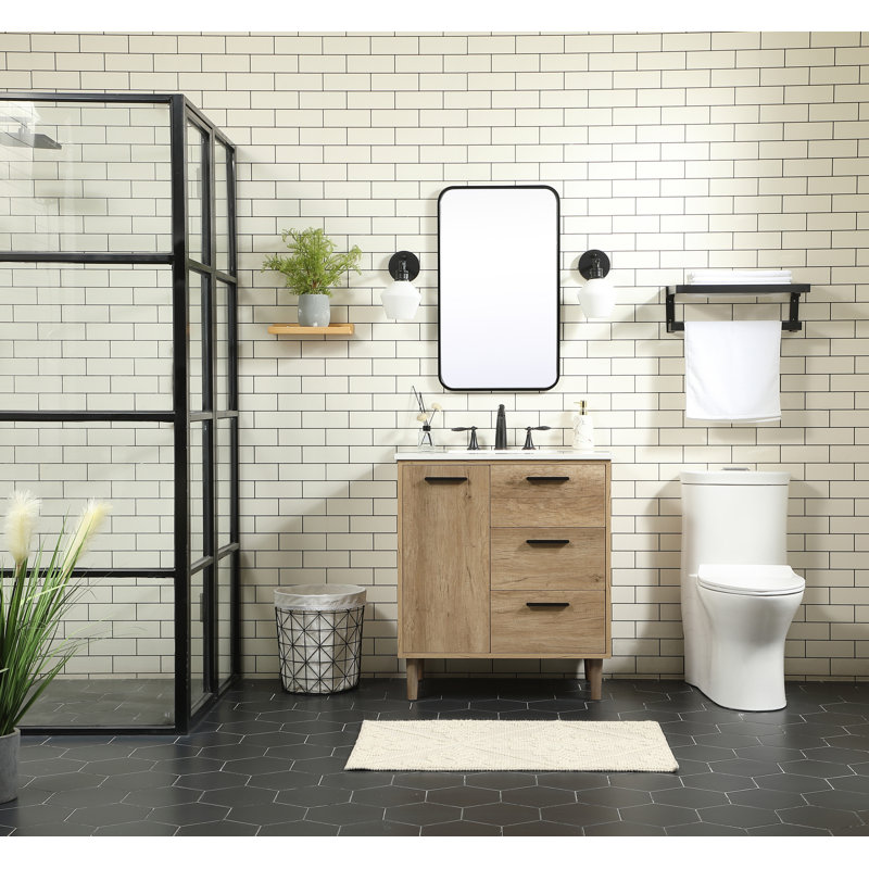 Baldwin 30'' Single Bathroom Vanity with Engineered Marble Top, Natural Oak