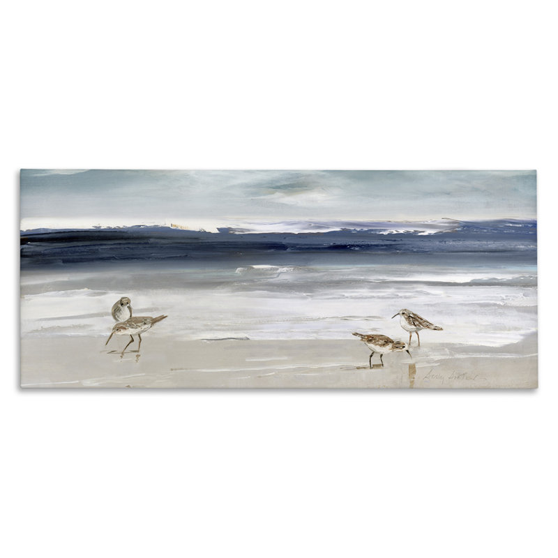 «Sandpipers Grazing Sea Shore», art mural sur toile par Sally Swatland, H 13 po x l 30 po x P 1,5 po