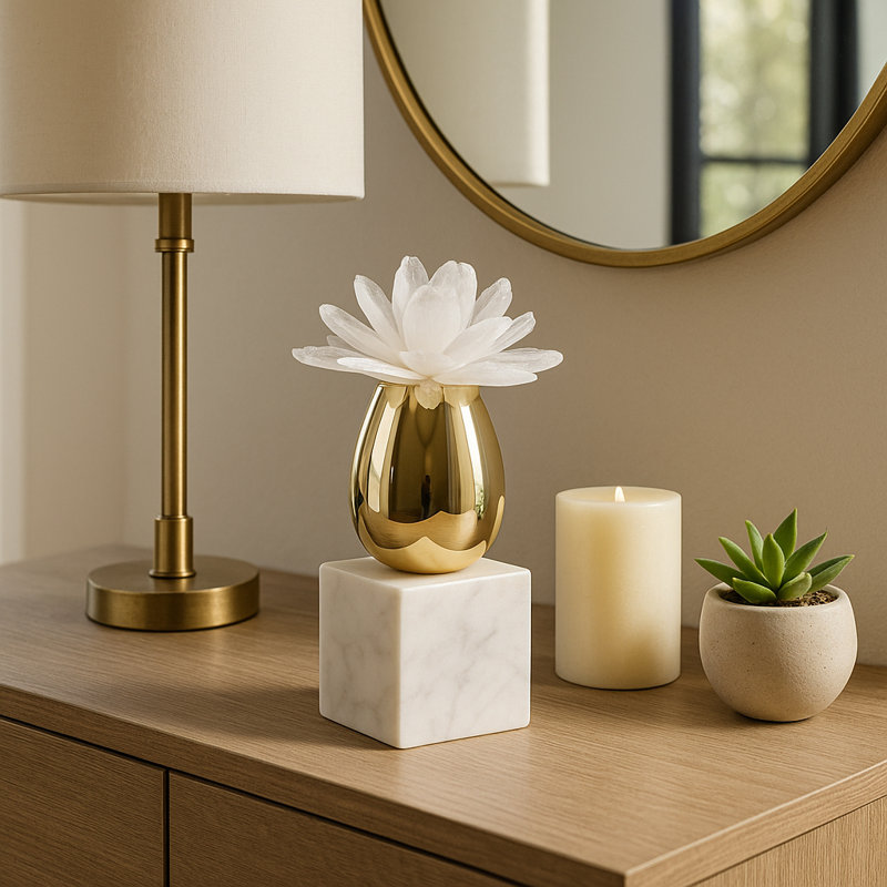 Oakden Elegant Floral Marble Statue For Home Decor - Modern Decorations For Living Room Accent - Decorative Sculpture Object For Office Or Bookshelf Decor