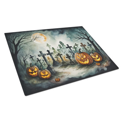 Graveyard Spooky Halloween Glass Cutting Board Large