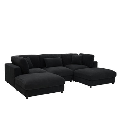 Modular Sectional 112.0 x 72.0 x 33.0 Inch Corduroy 1-Piece Modular Sectional Sofa Black Modular Design