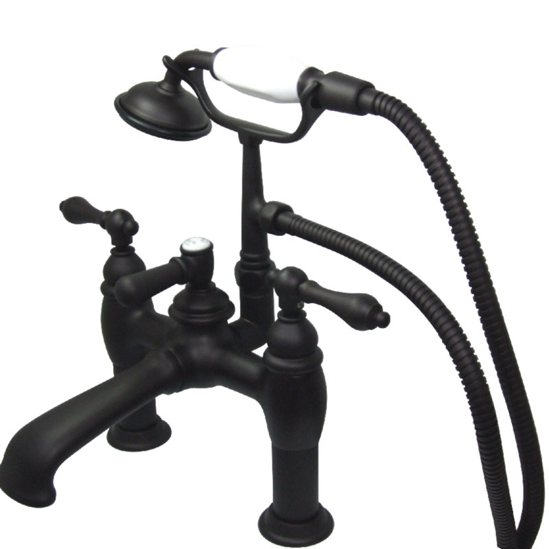 Kingston Brass Vintage Three-Handle 2-Hole Deck Mount Clawfoot Tub Faucet with Hand Shower, Oil Rubbed Bronze
