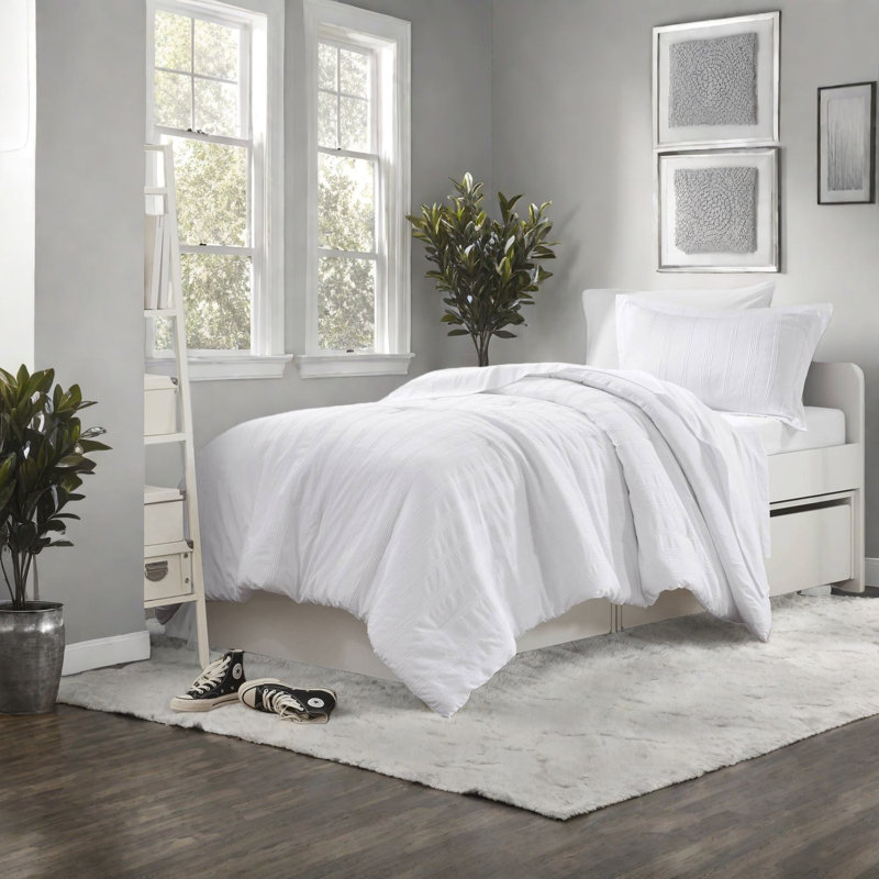 Luxurious White Twin/twin Xl Bedding Sets, Polyester Comforter & Sheets, Minimalist Style For Dorms