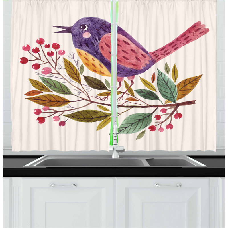 Ensemble de rideau de cuisine 2 pièces oiseaux