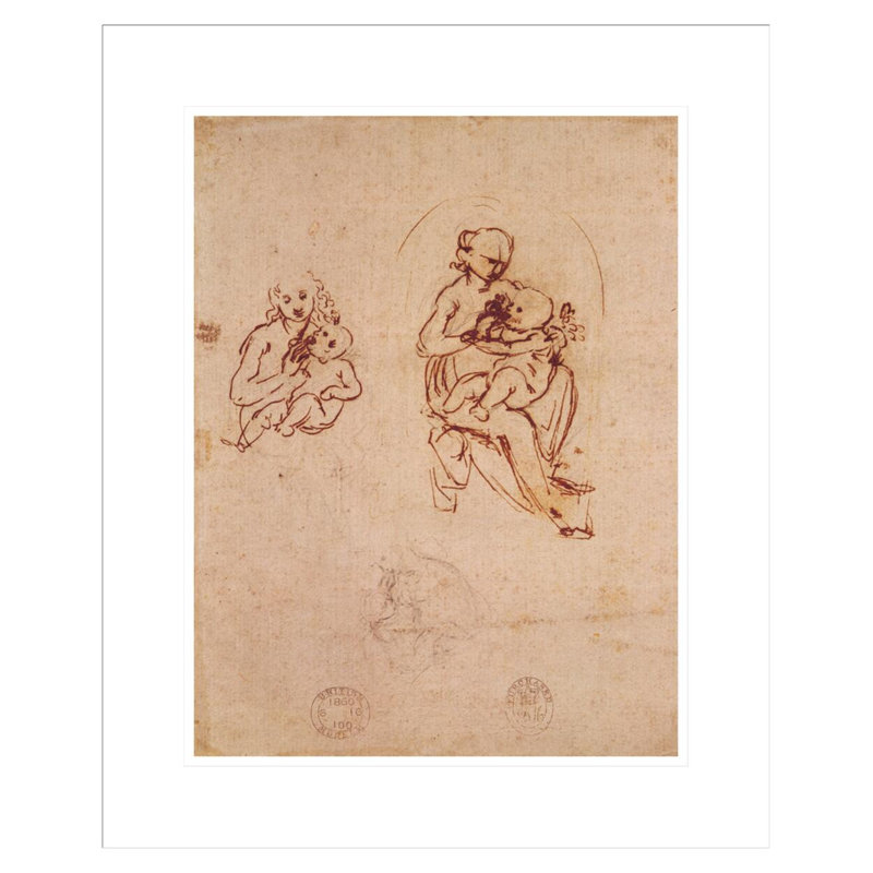 Étude pour la Vierge et l'enfant par Léonard de Vinci - Estampe numérique encadrée, H 21,61 po x l 17,75 po