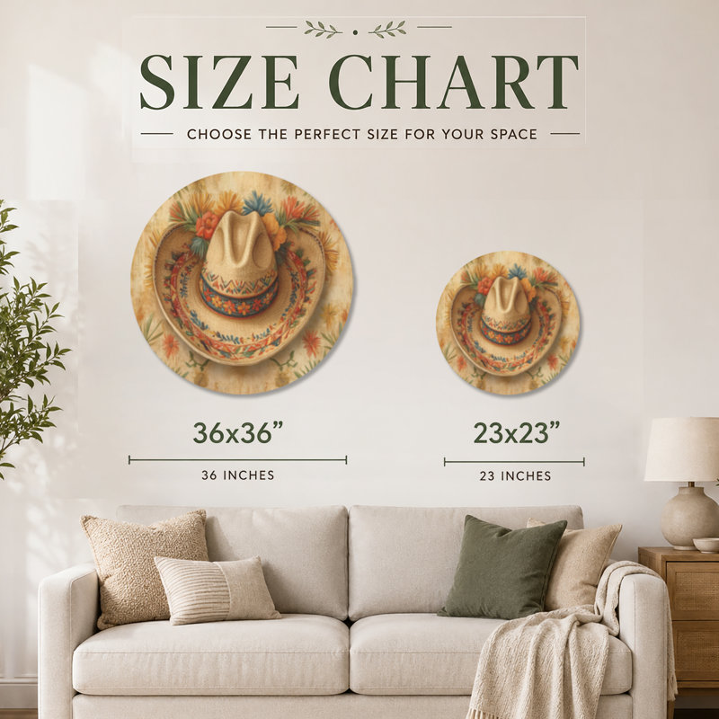 Sombrero d'héritage mexicain - Affiche murale ronde en bois de style bohème, Rond 23 po, Rond