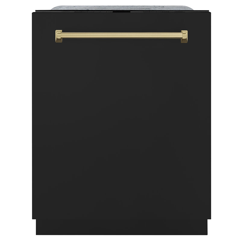 ZLINE Autograph 24 in. 3rd Rack Dishwasher w/ Auto Door Open, 44dBa, Black Panel & Bronze Handle, Champagne Bronze