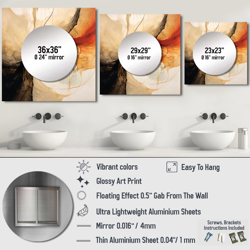 Abstract Earth Poetry In Motion Retro Waves II - Abstract Shapes Square Living Room Wall Mirror Art, 23" x 23"