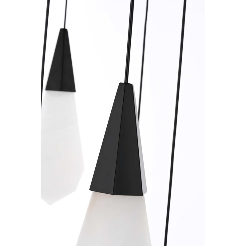 Lustre rond noir en albâtre Belote, H 10 po x l 32 po x P 32 po, Noir, 20 lumières