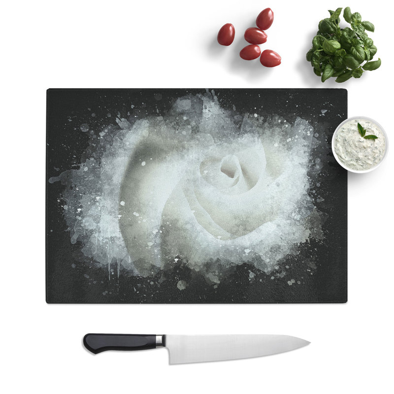 Tempered Glass Rose Paint Splash Chopping Board, 28.5 cm x 39 cm