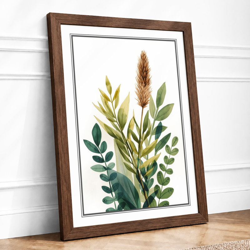 Stem Study in Green Botanical - Framed Print, Walnut, A4 - 29.7 x 21.0 cm