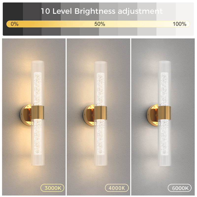 22'' Rechargable Wall Mounted Sconce, Acrylic LED Wallchiere With Remote Control, Gold