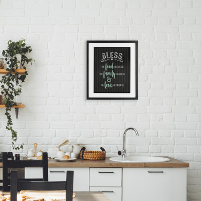 «Bless The Food Family & Love», reproduction sous verre encadrée, design par lettré et doublé