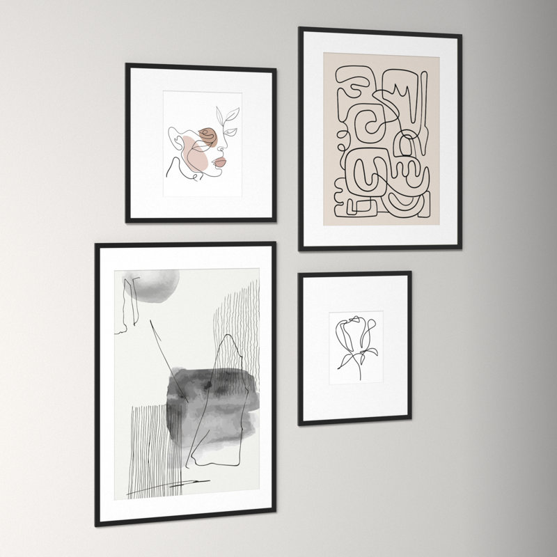 Capullo Wood Picture Frame - Set of 4 with Mat, Black