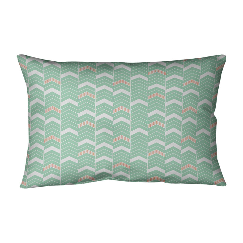 Coussin lombaire intérieur/extérieur à chevrons à lignes uniques, Vert / Orange