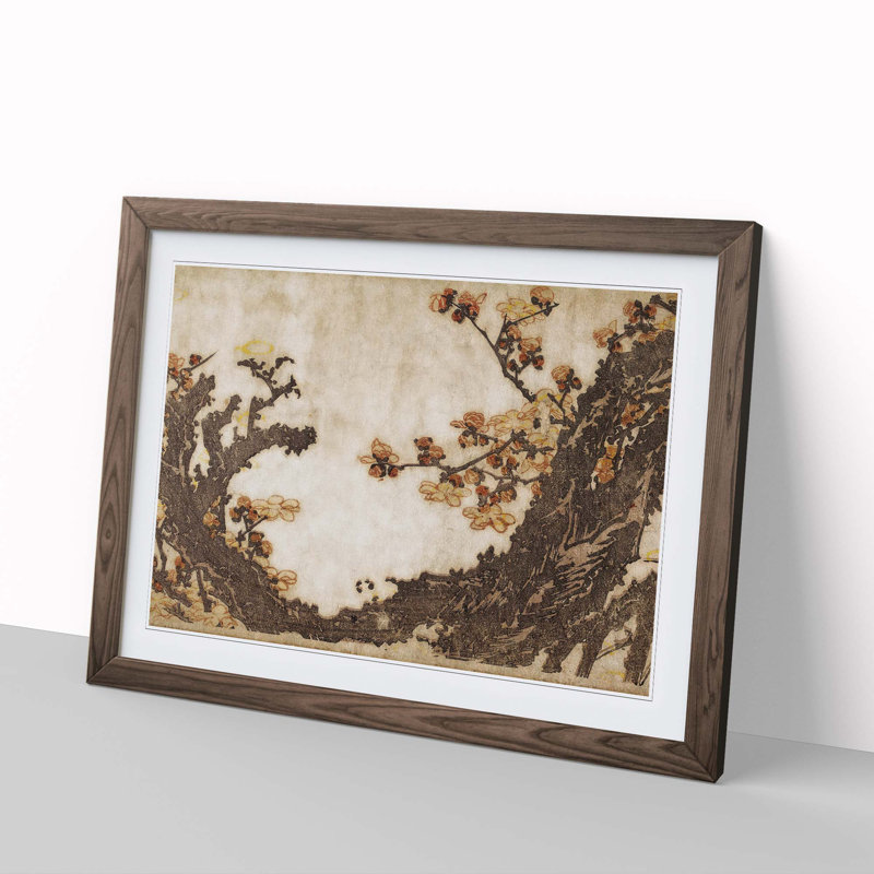 Ancient Plum Tree by Katsushika Hokusai - 1 Piece Single Picture Frame Painting, 33cm H x 45cm W x 2cm D, Walnut Framed